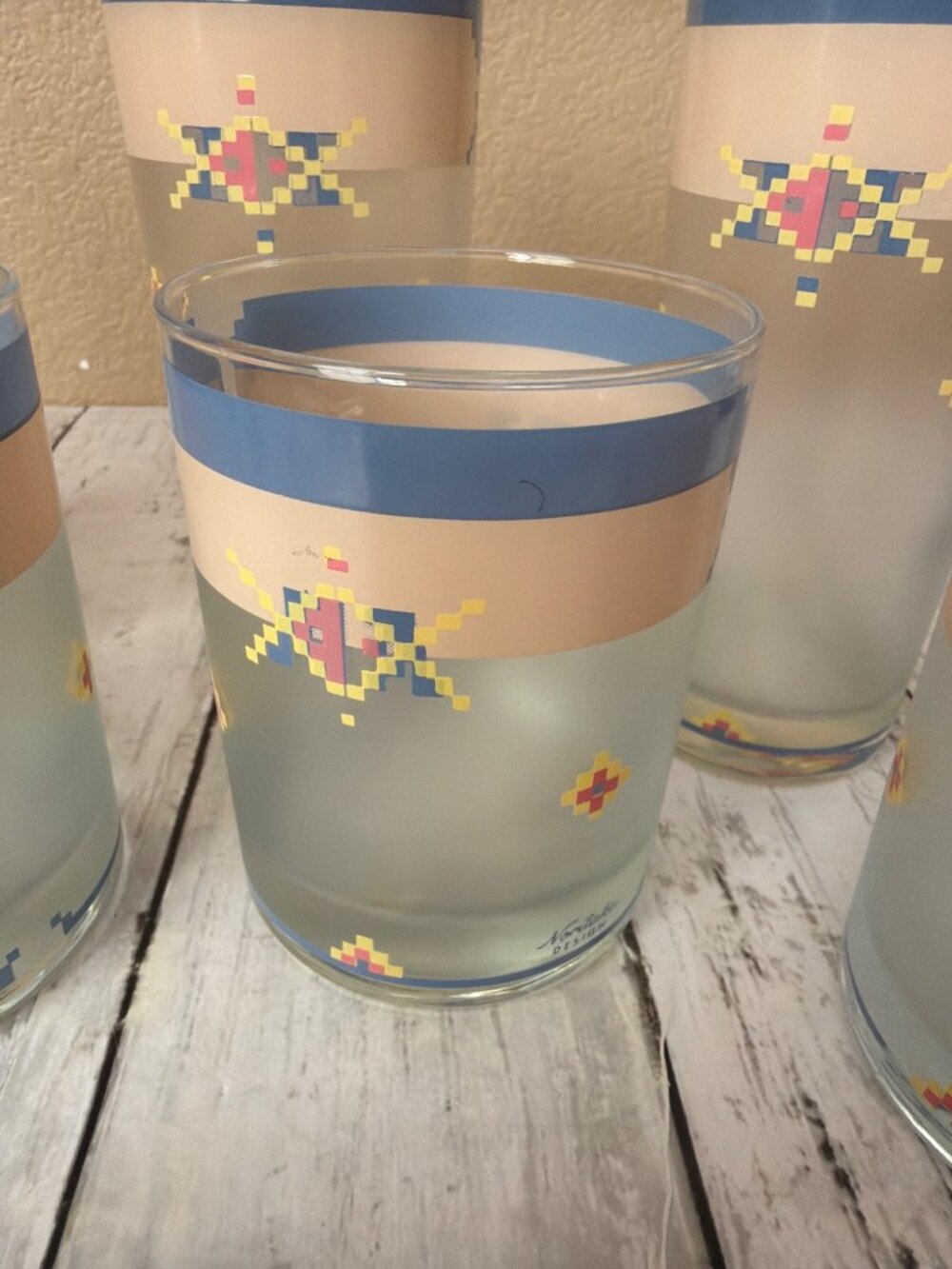 Vintage Noritake Arizona Frosted Glass Tumblers Set of 8 Southwest Santa Fe Azte - Picture 14 of 14